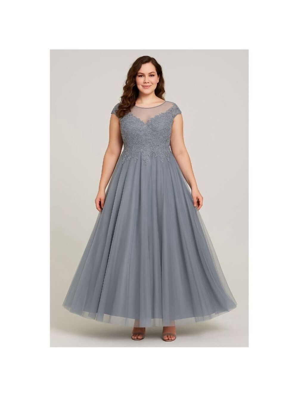 La Femme Grey Green Embellished Tulle Maxi Dress Size 14 - Picture 1 of 9